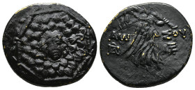 PONTOS.Amisos.(Circa 105-63 BC).Ae.

Obv : Aegis with Gorgon's head at center.

Rev : AΜΙΣΟΥ.
Nike advancing right, holding wreath and palm branch, be...