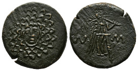 PONTOS.Amisos.(Circa 105-63 BC).Ae.

Obv : Aegis with Gorgon's head at center.

Rev : AΜΙΣΟΥ.
Nike advancing right, holding wreath and palm branch, be...