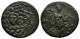 PONTOS.Amisos.(Circa 105-63 BC).Ae.

Obv : Aegis with Gorgon's head at center.

Rev : AΜΙΣΟΥ.
Nike advancing right, holding wreath and palm branch, be...