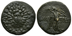 PAPHLAGONIA.Amastris.(Circa 85-65 BC).Ae.
Obv : Aegis.
Rev : AMAΣΤΡEΩN.
Nike advancing right, holding long palm frond.
SNG BM Black Sea 1316–1318; HGC...