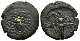 PAPHLAGONIA.Amastris.(Circa 85-65 BC).Ae.
Obv : Aegis.
Rev : AMAΣΤΡEΩN.
Nike advancing right, holding long palm frond.
SNG BM Black Sea 1316–1318; HGC...