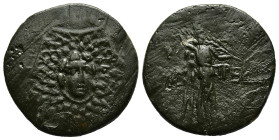 PAPHLAGONIA.Amastris.(Circa 85-65 BC).Ae.
Obv : Aegis.
Rev : AMAΣΤΡEΩN.
Nike advancing right, holding long palm frond.
SNG BM Black Sea 1316–1318; HGC...