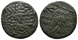 PAPHLAGONIA. Sinope. Struck under Mithradates VI (Circa 105-90 or 90-85 BC). Ae.
Obv : Aegis with gorgoneion.
Rev : ΣΙΝΩΠΗΣ.
Nike advancing right, hol...