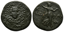 PAPHLAGONIA. Sinope. Struck under Mithradates VI (Circa 105-90 or 90-85 BC). Ae.
Obv : Aegis with gorgoneion.
Rev : ΣΙΝΩΠΗΣ.
Nike advancing right, hol...