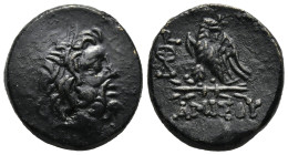 PONTOS.Amisos.(100-85 BC).Ae.

Obv : Laureate head of Zeus right.

Rev : AMIΣOY.
Eagle standing left on thunderbolt, head right; star above; in left f...