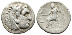 KINGS OF MACEDON. Alexander III 'the Great' (336-323 BC). Drachm. 

Obv: Head of Herakles right, wearing lion skin.
Rev: AΛΕΞΑΝΔΡΟΥ.
Zeus seated left ...