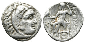 KINGS OF MACEDON. Alexander III 'the Great' (336-323 BC). Drachm. 

Obv: Head of Herakles right, wearing lion skin.
Rev: AΛΕΞΑΝΔΡΟΥ.
Zeus seated left ...