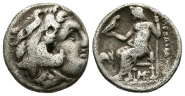 KINGS OF MACEDON. Alexander III 'the Great' (336-323 BC). Drachm. 

Obv: Head of Herakles right, wearing lion skin.
Rev: AΛΕΞΑΝΔΡΟΥ.
Zeus seated left ...