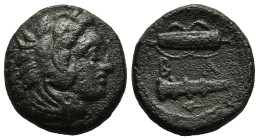 KINGS OF MACEDON. Alexander III 'the Great' (336-323 BC). Ae Unit. Uncertain mint in Western Asia Minor.

Obv: Head of Herakles right, wearing lion sk...