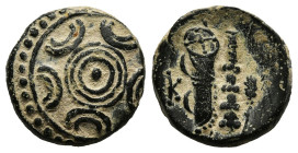 KINGS OF MACEDON. Alexander III 'the Great' (336-323 BC). Ae. 

Obv: Macedonian shield.
Rev: K.
Bow in quiver, club and grain ear.


Condition : Good ...