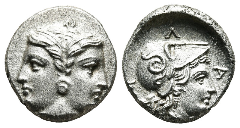 MYSIA. Lampsakos. Hemıdrachm (4th-3rd centuries BC).
Obv: KPI.
Janiform female...