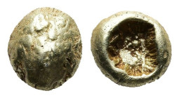 IONIA, Uncertain. Circa 650-600 BC. EL Hemihekte-1/12 Stater 

Obv: Smooth convex globule 
Rev:Incuse punch. 
Weidauer -; SNG Kayhan 676

Condition : ...
