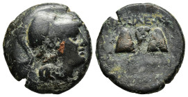 CILICIA. Soloi.(Circa 2nd-1st centuries BC).Ae. Obv : Turreted, veiled and draped bust of Tyche right. Rev : ΣΟΛΕΩΝ. Filleted and laureate piloi of th...