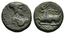 CILICIA. Aigeai. Ae (Circa 167-47 BC).
Obv: Helmeted head of Athena right.
Rev: AIΓEAIΩN THΣ IEPAΣ / KAI AVTONOMOV.
Goat kneeling left.
Cf. SNG BN 230...