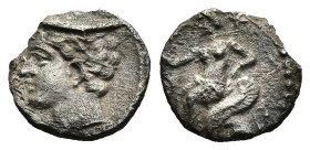 CILICIA. Nagidos. Obol (Circa 400-380 BC). Obol.
Obv: Baal seated left on throne, holding lotus-tipped sceptre.
Rev: N - A.
Turreted head of Tyche lef...