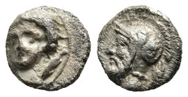 CILICIA. Tarsos. Tarkumuwa (Datames) [?] (Satrap of Cilicia and Cappadocia, 384-361/0 BC). Obol.
Obv: Female head facing slightly left.
Rev: Helmeted ...