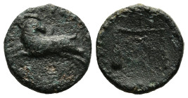 LEVANTINE REGION. Uncertain (3rd century AD). Ae.
Obv: Ram leaping left, head right.
Rev: Scales; three pellets below.
Butcher, p. 405, 11; Weiser 1 (...