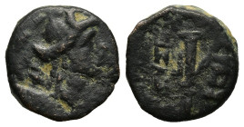 CAPPADOCIA. Caesarea (as Eusebeia). Ae (1st century BC).
Obv: Head of Artemis right.
Rev: EVΣE / BEIAΣ.
Quiver; uncertain control to outer left.
Cf. B...