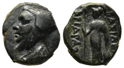 KINGS OF CAPPADOCIA. Ariarathes IV Eusebes (Circa 220-163 BC). Ae. Uncertain mint.
Obv: Head left, wearing bashlyk.
Rev: ΒΑΣΙΛΕΩΣ / APIAPAΘOY.
Athena ...