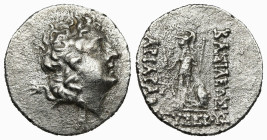 KINGS OF CAPPADOCIA.Eusebeia.Ariarathes IX.Circa 100-85 BC.AR Drachm
Obverse : Diademed head of Ariarathes IX to right
Reverse : ΒΑΣΙΛΕΩΣ APIAPAΘOY EY...