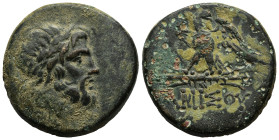 PONTOS.(100-85 BC).AE. Amisos.
Obv : Laureate head of Zeus right.
Rev : AMIΣOY.
Eagle standing left on thunderbolt, head right; star above; in left fi...