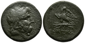 PAPHLAGONIA.Sinope.Struck under Mithradates VI.(Circa 95-90 or 80-70 BC).Ae.
Obv : Laureate head of Zeus right.
Rev : ΣΙΝΩΠΗΣ.
Eagle, with head right ...