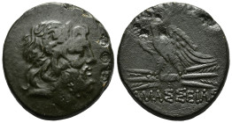 PONTUS.Amaseia.Time of Mithradates VI.( circa 100-85 BC).Ae.
Obv : Head of Zeus right.
Rev : ΑΜAΣΣEIA.
Eagle standing left, head right, on thunderbolt...