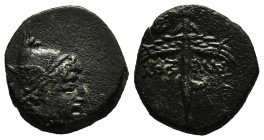 PONTOS. Amisos. Time of Mithradates VI.(Circa 105-85 BC). Ae.
Obv : Head of Perseus right, wearing a winged helmet.
Rev : AMI-ΣOY.
Winged harpa.
SNG B...