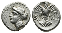 PAPHLAGONIA.Sinope.(Circa 330-250 BC).Hemidrachm.
Obv : Head of nymph left, with hair in sakkos.
Rev : ΣΙ - ΝΩ.
Eagle facing, head left, wings display...