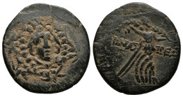 PAPHLAGONIA.Amastris.(Circa 85-65 BC).Ae.
Obv : Aegis.
Rev : AMAΣΤΡEΩN.
Nike advancing right, holding long palm frond.
SNG BM Black Sea 1316–1318; HGC...
