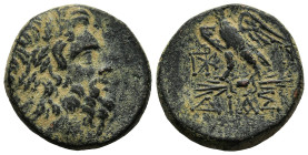 BITHYNIA.Dia.(Circa 85-65 BC).Ae.
Obv : Laureate head of Zeus to right.
Rev : ΔΙΑΣ.
Eagle standing left on thunderbolt, head right; monograms to left ...