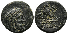 PONTOS.Amisos.(100-85 BC).Ae.

Obv : Laureate head of Zeus right.

Rev : AMIΣOY.
Eagle standing left on thunderbolt, head right; star above; in left f...