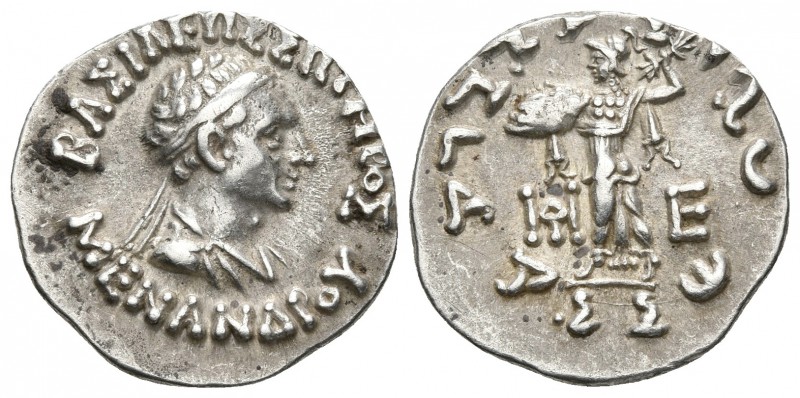 BAKTRIA. Menander I Soter. Dracma. 155-130 a.C. Indo-Grecia. A/ Busto drapeado c...