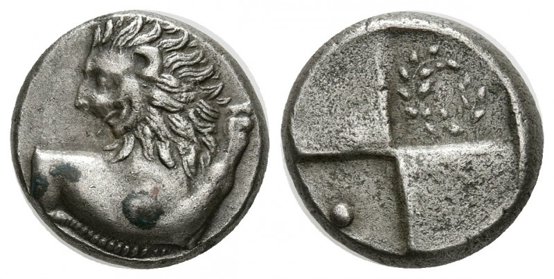 CHERSONESOS, Tracia. Hemidracma. 386-338 a.C. A/ Parte delantera de león a izqui...