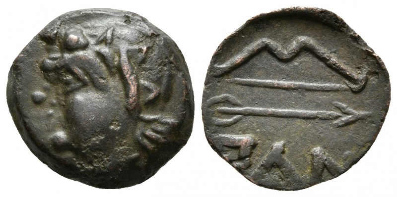 PANTIKAPAION. Ae15. 325-310 a.C. Bosporos. A/ Cabeza de sátiro sin barba a izqui...