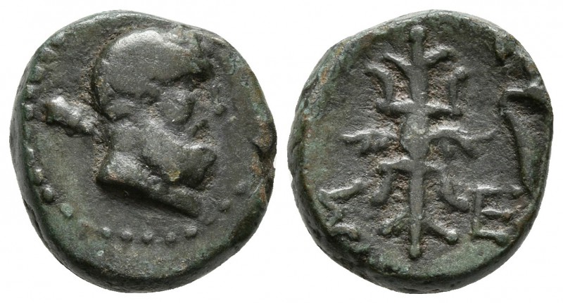 PISIDIA, Selge. Ae14. Siglo II-I a.C. A/ Busto laureado de Hércules con maza sob...