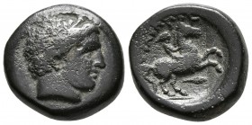 REINO DE MACEDONIA. Philipo II. Ae, Unidad. 359-336 a.C. Ceca incierta en Macedonia. A/ Cabeza de Apolo con diadema a derecha. R/ Niño a caballo a der...
