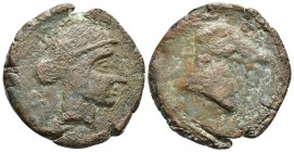 CARTAGONOVA. Calco. 220-215 a.C. Cartagena (Murcia). A/ Cabeza de Tanit a derecha. R/ Cabeza de caballo a derecha. FAB-No catalogada. (FAB-514 var) co...