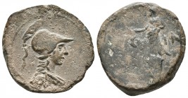 CARTAGONOVA. Semis. 50-30 a.C. Cartagena (Murcia). A/ Cabeza femenina con casco a derecha. R/ Estatua, a los lados C.V.I.N. FAB-571. Ae. 6,28g. EBC-/M...