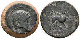 CASTULO. As. 180 a.C. Cazlona (Jaén) A/ Cabeza masculina a derecha R/ Esfinge a derecha, delante estrella y debajo leyenda ibérica CaSTeLE. FAB-707. A...