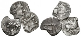 EMPORITON y MASSALIA. Lote compuesto por 3 monedas de Emporitón, 2 de Tritartemorión, FAB-1105/1196 y 1 de Massalia un óbolo, COP-723/8. Ar. Cospeles ...