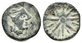 MALACA. 1/2 Calco. 290-220 a.C. Málaga. A/ Cabeza con gorro egipcio a derecha. R/ Estrella de dieciséis rayos. FAB-1722var. Ae. 2,31g. MBC+.