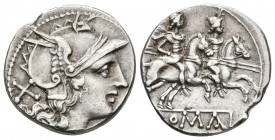 ACUÑACIONES ANONIMAS. Denario. 211 a.C. Roma. A/ Busto de Roma a derecha, detrás signo de valor X. R/ Los Dióscuros cabalgando a derecha, en exergo RO...