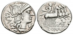 L. ANTESTIUS GRAGULUS. Denario. 136 a.C. Roma A/ Cabeza de Roma a derecha, bajo el mentón signo de valor y detrás leyenda GRAC. R/ Júpiter en cuádriga...