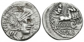 Q. FABIUS LABEO. Denario. 124 a.C. Roma. A/ Cabeza de Rom con casco a derecha, detrás ROMA, bajo la barbilla X y delante LABEO. R/ Júpiter guiando cuá...