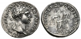 TRAJANO. Denario. 98-117 d.C. Roma. A/ Busto laureado a derecha con aegis sobre el hombro izquierdo. IMP TRAIANO AVG GER DAC P M TR P. R/ Felicitas es...