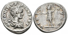 CARACALLA. Denario. 200-201 d.C. Laodicea. A/ Busto laureado y drapeado con coraza a derecha. ANTONINVS AVGVSTVS. R/ Virtus estante a izquierda portan...
