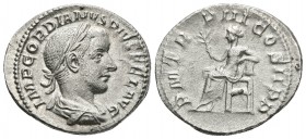 GORDIANO III. Denario. 241-243 d.C. Roma. A/ Busto laureado y drapeado con coraza a derecha. IMP GORDIANVS PIVS FEL AVG. R/ Apolo sedente a izquierda ...