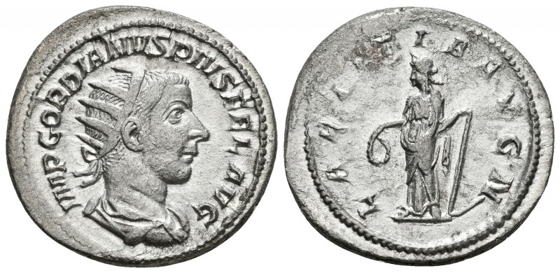 GORDIANO III. Antoniniano. 238-244 d.C. Roma. A/ Busto radiado y drapeado con co...