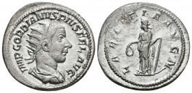 GORDIANO III. Antoniniano. 238-244 d.C. Roma. A/ Busto radiado y drapeado con coraza a derecha. IMP GORDIANVS PIVS FEL AVG. R/ Laetitia estante a izqu...